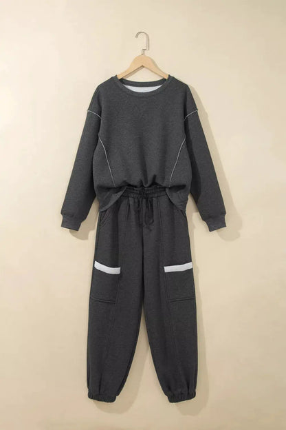 Crew Neck Long Sleeve Top and Joggers Set by Trendsi