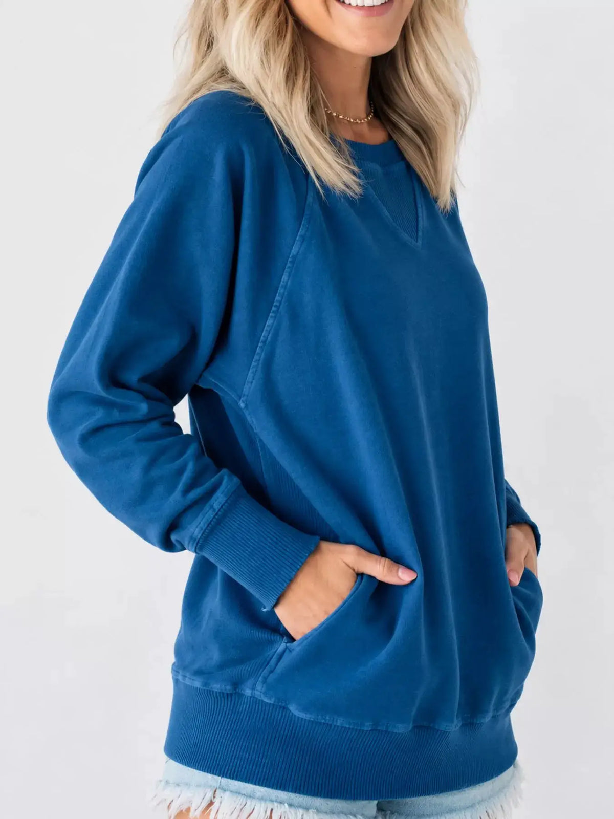 Crew Neck Raglan Sleeve Sweatshirt by Trendsi