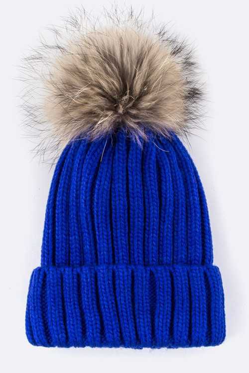 Raccoon Fur PomPom Beanie