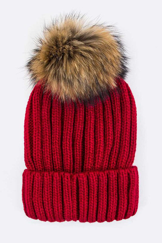 Raccoon Fur PomPom Beanie