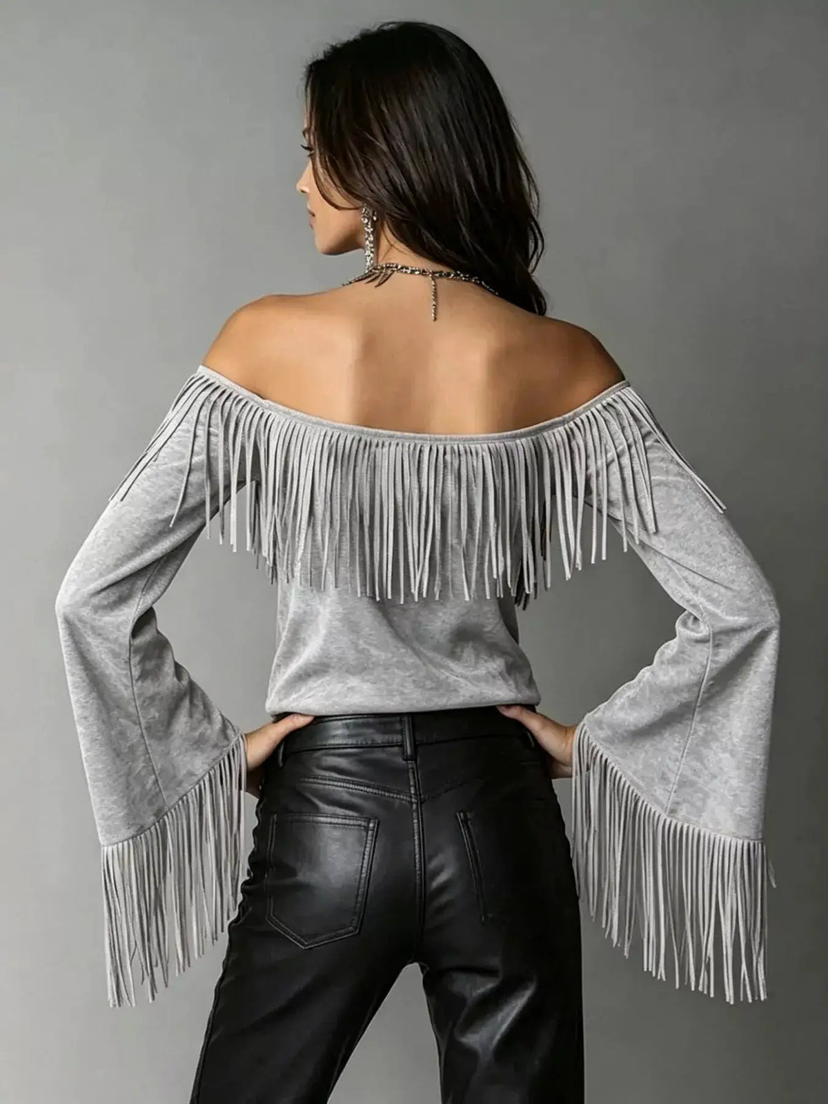 Full Size Fringed Off-Shoulder T-Shirt Plus Size by Trendsi