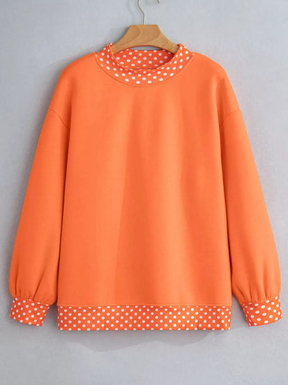 Polka Dot Trim Contrast Crew Neck Sweatshirt by Trendsi