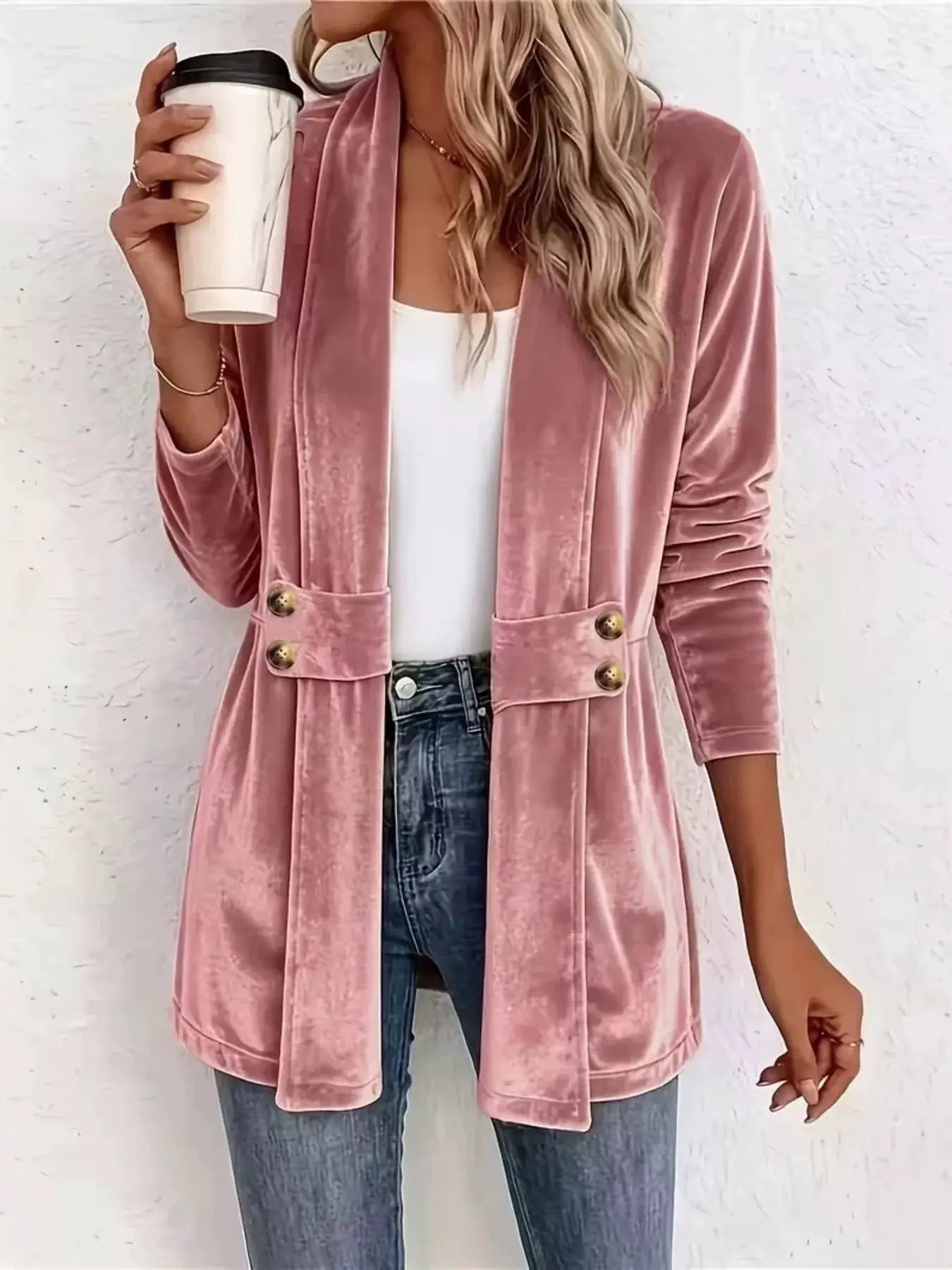 Full Size Velvet Open-Front Cardigan Plus Size by Trendsi
