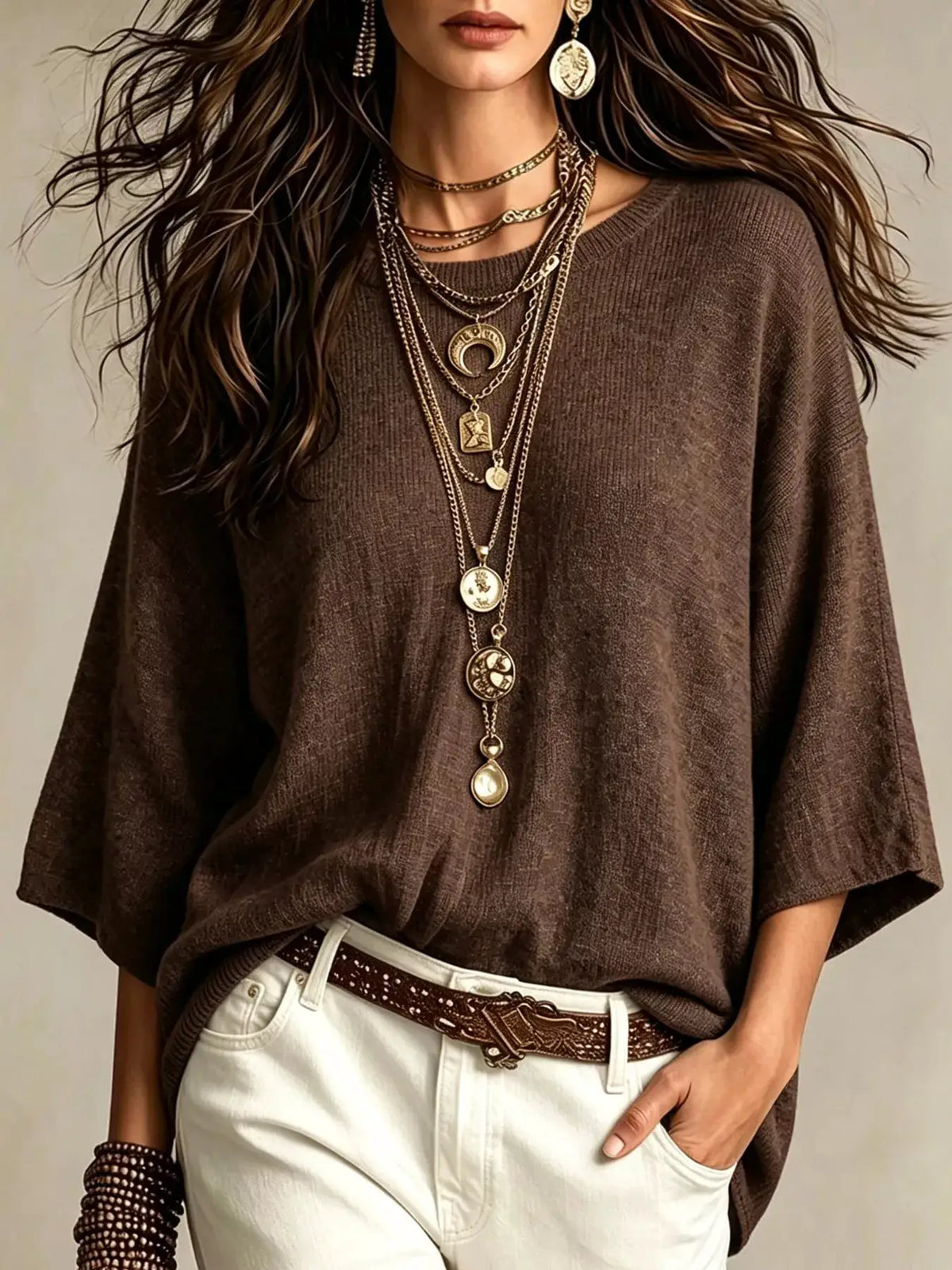 Round Neck 3/4 Sleeve Knit Top by Trendsi