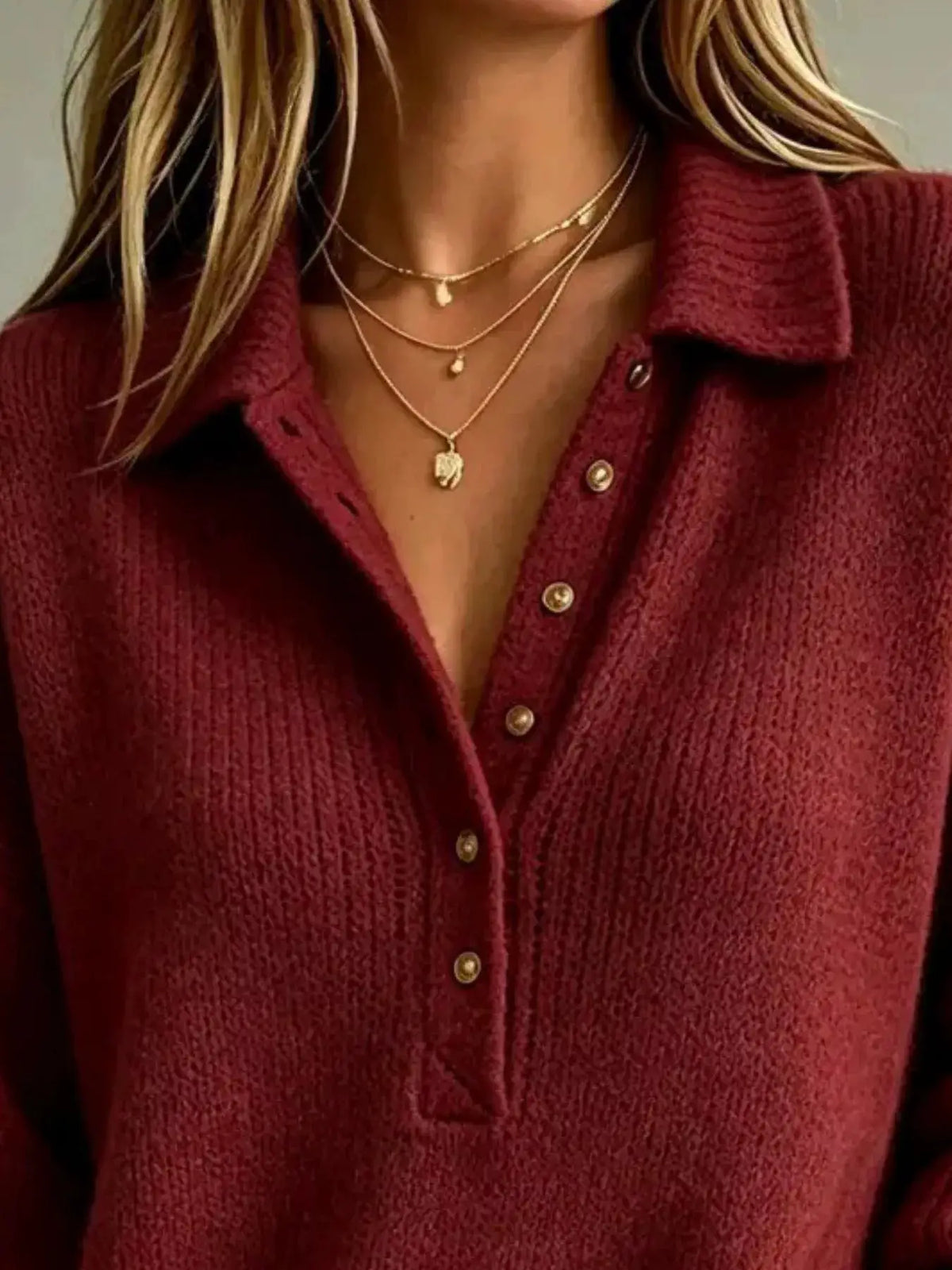 Full Size Button Detail Dropped Shoulder Sweater Plus Size by Trendsi