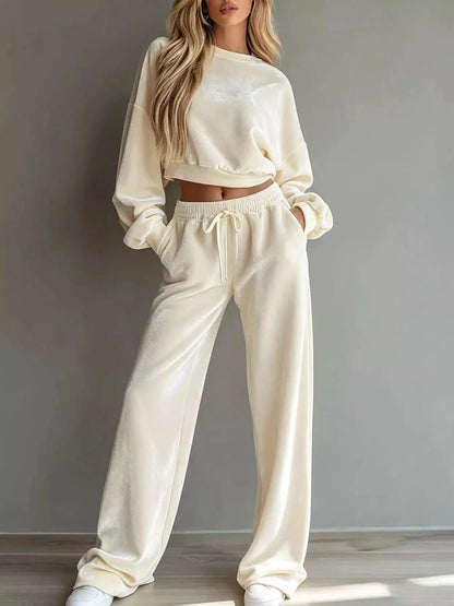 Full Size Cropped Sweatshirt and Wide-Leg Pants Set Plus Size by Trendsi