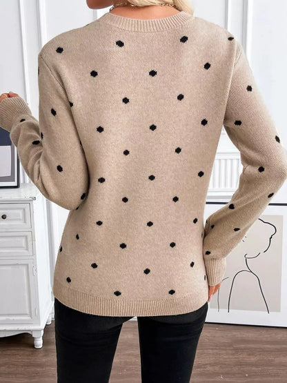 Polka Dot Crew Neck Sweater by Trendsi