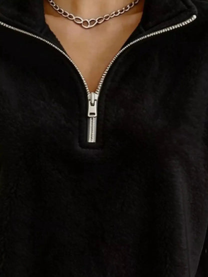 Full Size Quarter-Zip Fleece Sweatshirt Plus Size by Trendsi