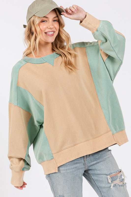 SAGE + FIG Color Block Round Neck Sweatshirt