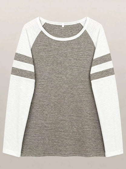 Full Size Color-Block Raglan Sleeve Striped T-Shirt Plus Size by Trendsi