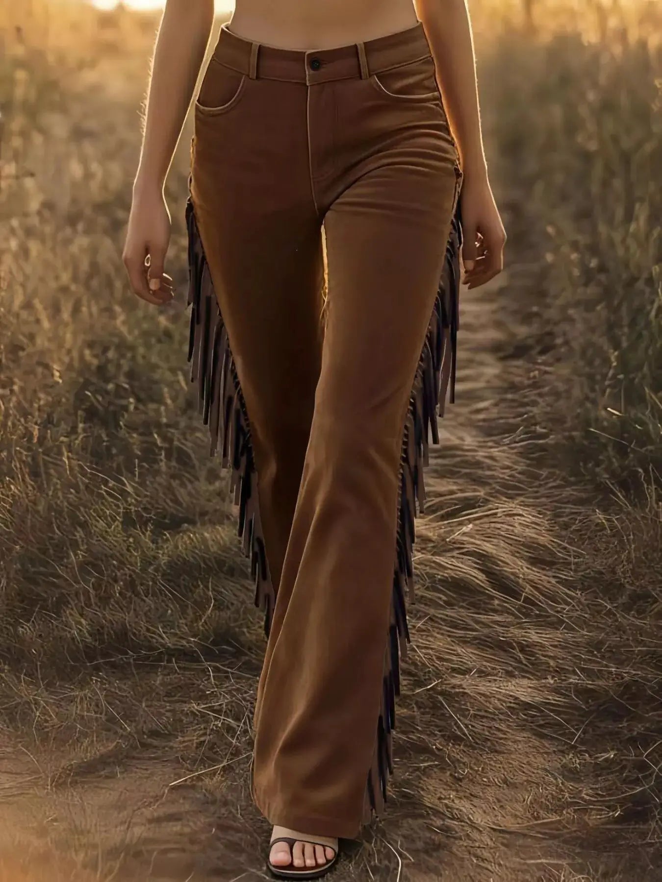 Fringed High Waist Pants by Trendsi