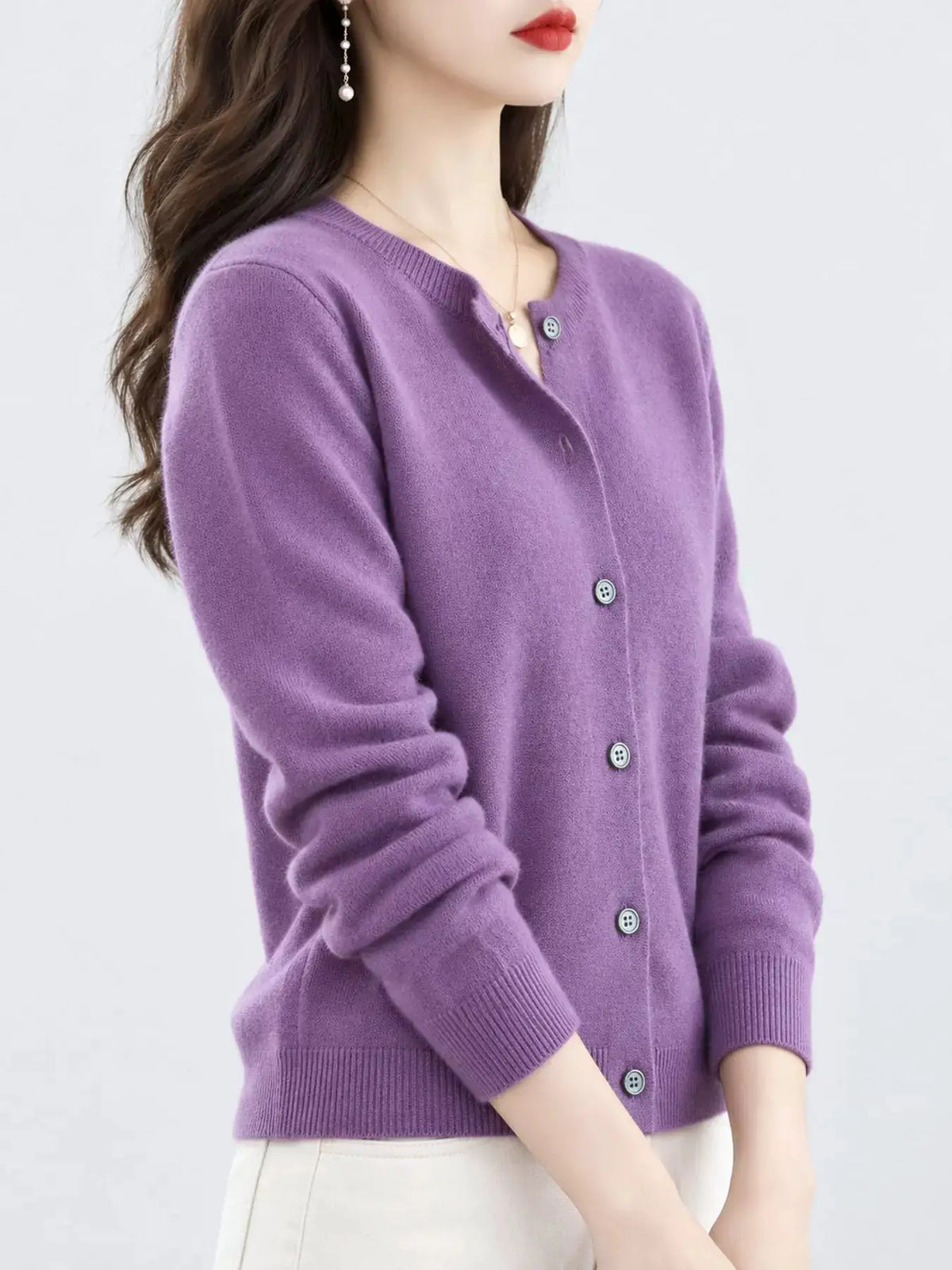 Crew-Neck Button-Down Cardigan by Trendsi