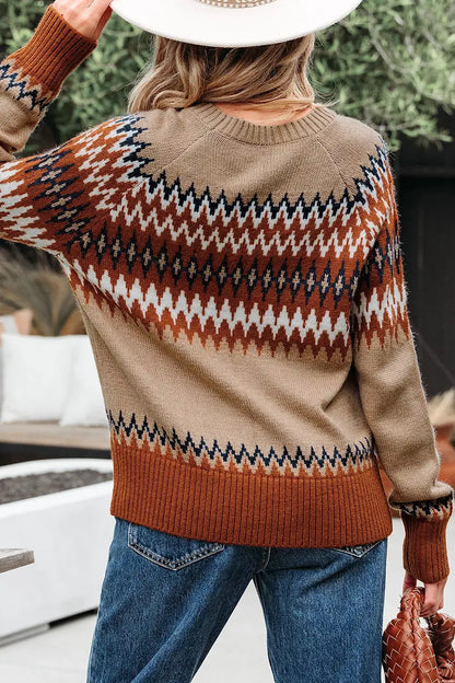 Geometric Pattern Long Sleeve Sweater by Trendsi