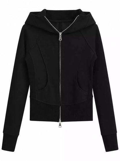 Slim-Fit Full-Zip Hoodie by Trendsi