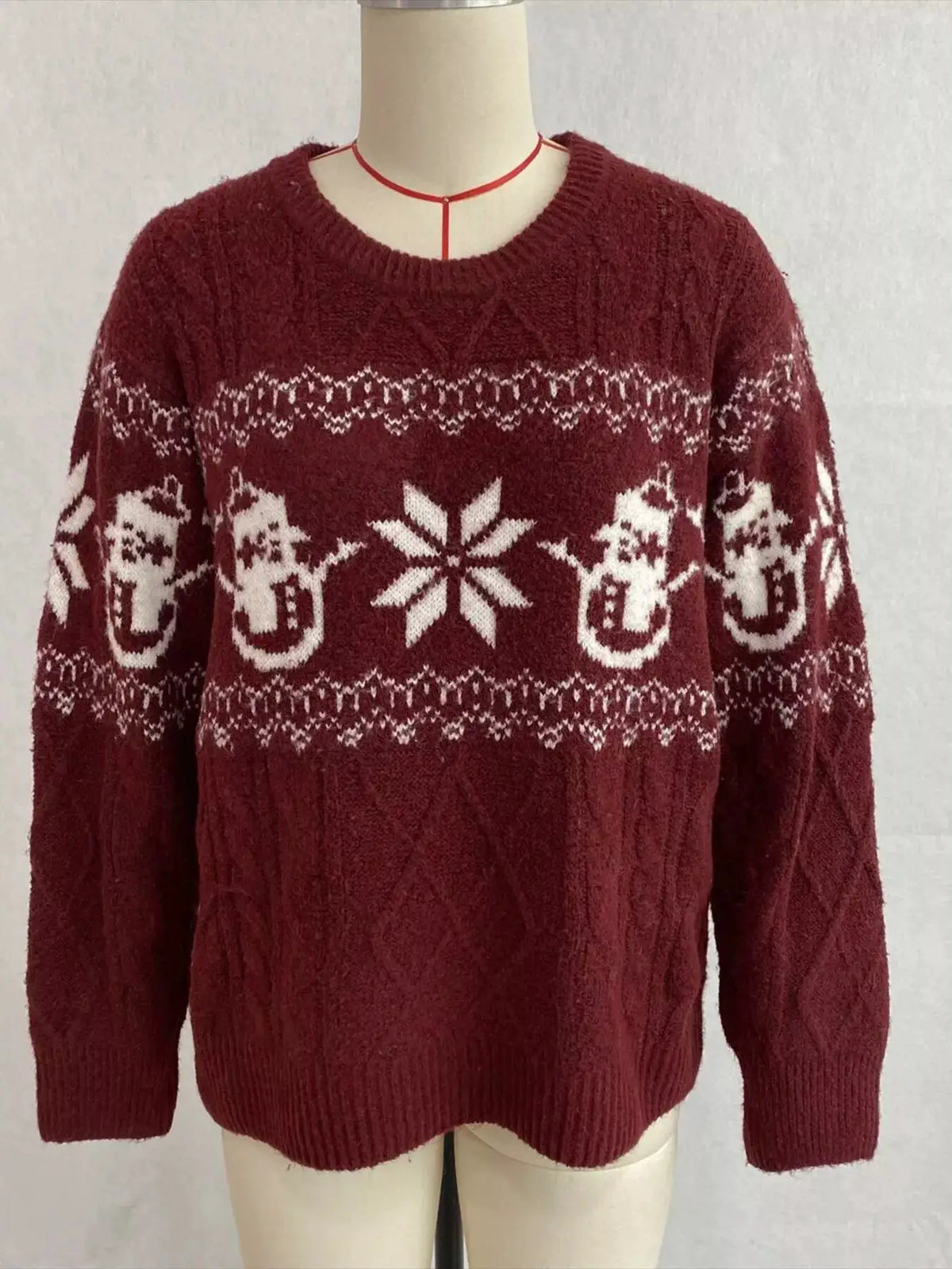 Christmas Snowman Pattern Cable Knit Sweater by Trendsi