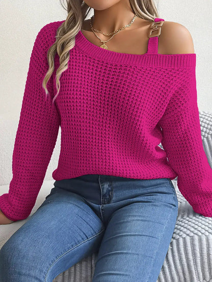 Asymmetrical Neck Long Sleeve Sweater by Trendsi