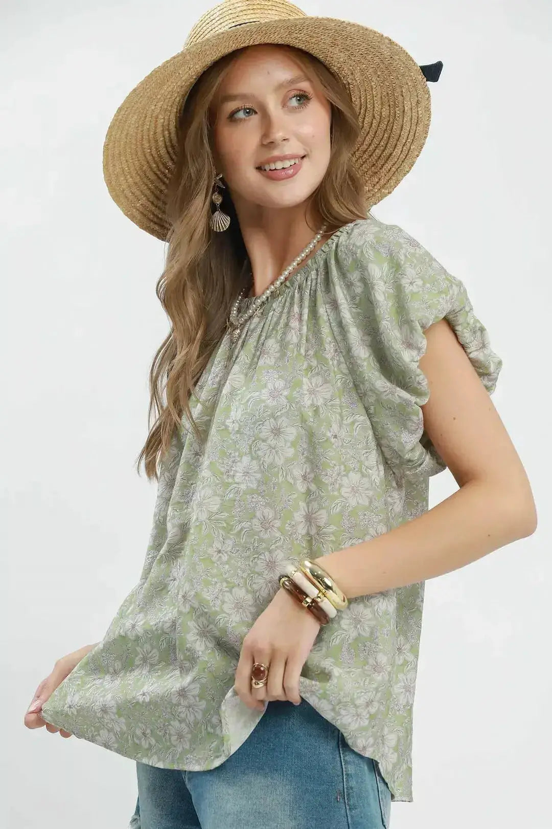 Umgee Floral Puff Sleeve Blouse by Trendsi