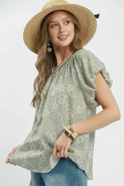 Umgee Floral Puff Sleeve Blouse by Trendsi