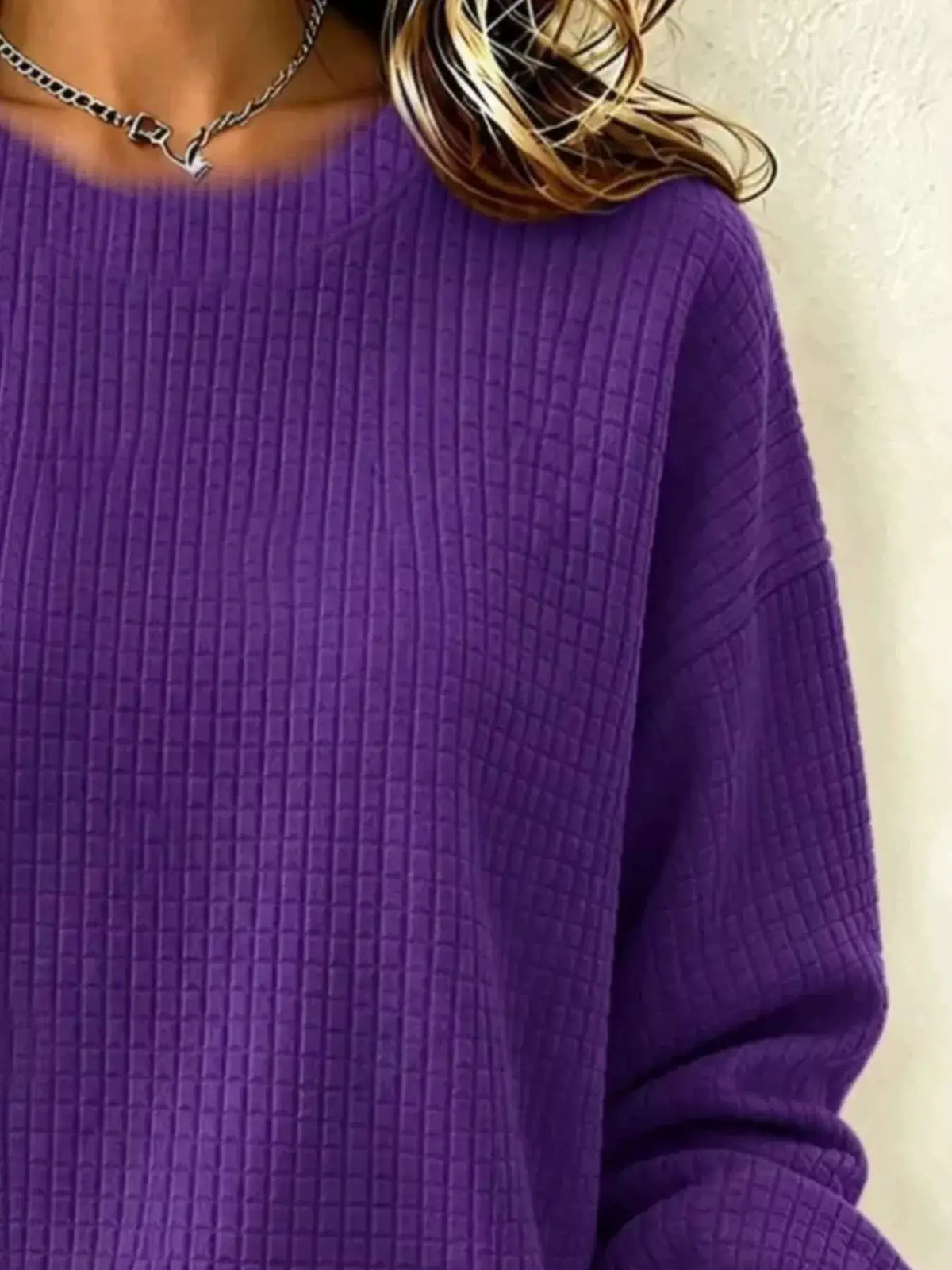 Full Size Textured Crew Neck Long Sleeve Sweatshirt Plus Size by Trendsi