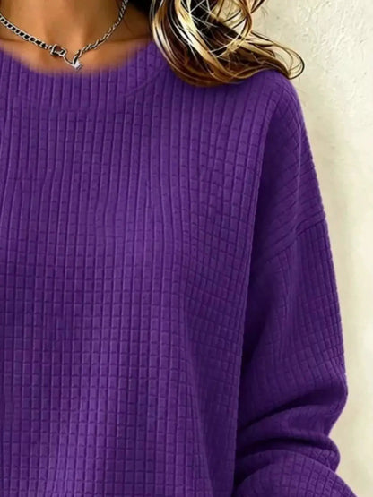Full Size Textured Crew Neck Long Sleeve Sweatshirt Plus Size by Trendsi