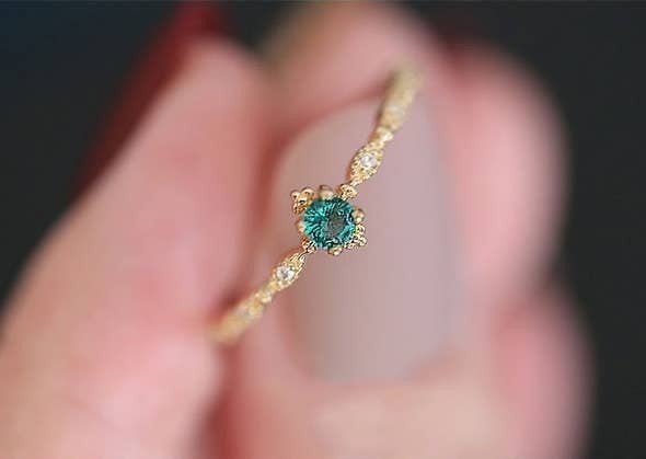 14K Gold Emerald Stackable Open Ring - Bitsy Gypsy Boutique