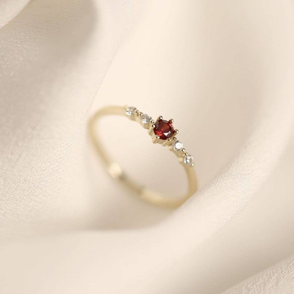 14K Gold Garnet Stackable Ring - Bitsy Gypsy Boutique