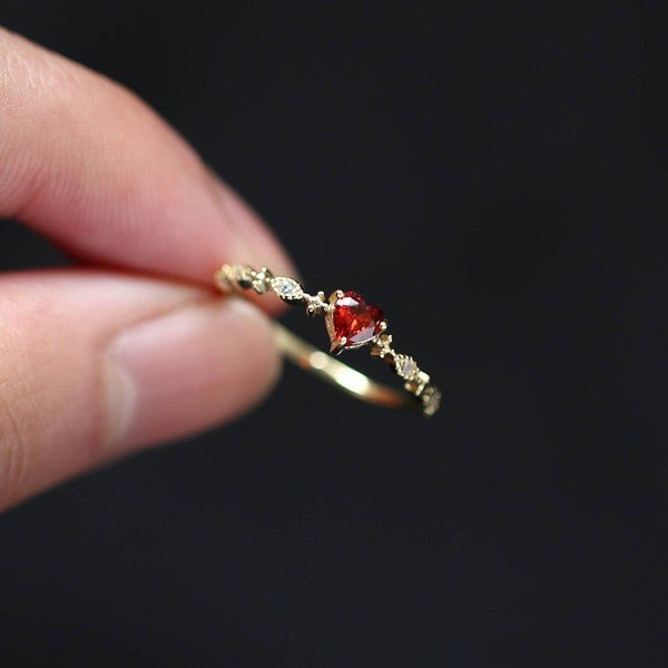 14K Gold Red Heart Crystal Ring - Bitsy Gypsy Boutique