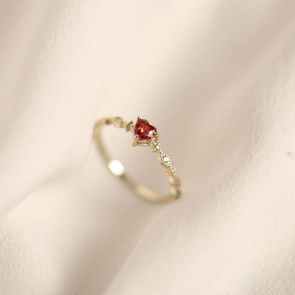 14K Gold Red Heart Crystal Ring - Bitsy Gypsy Boutique