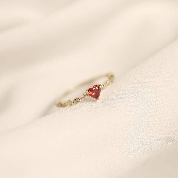 14K Gold Red Heart Crystal Ring - Bitsy Gypsy Boutique