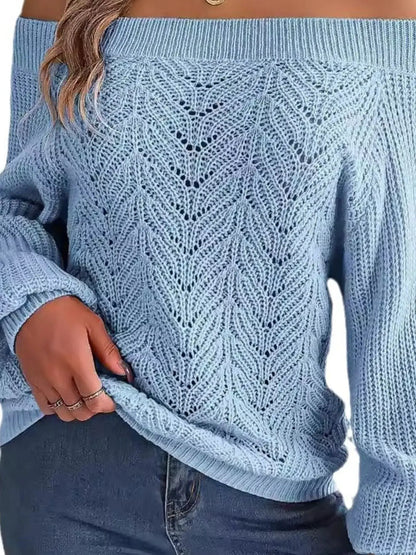 Openwork Off-Shoulder Sweater by Trendsi