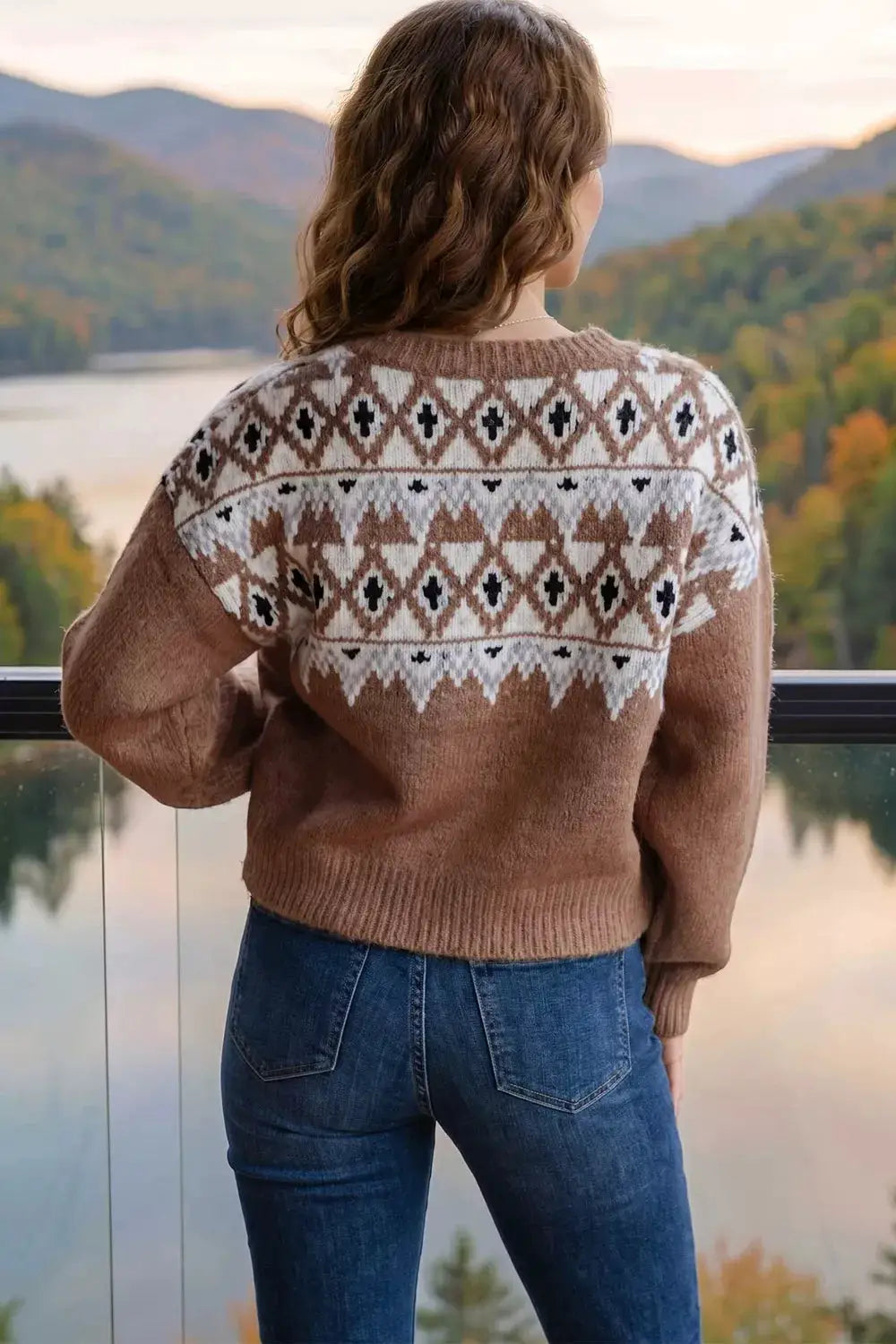 Geometric Print Drop Shoulder Casual Pullover Sweater by Trendsi