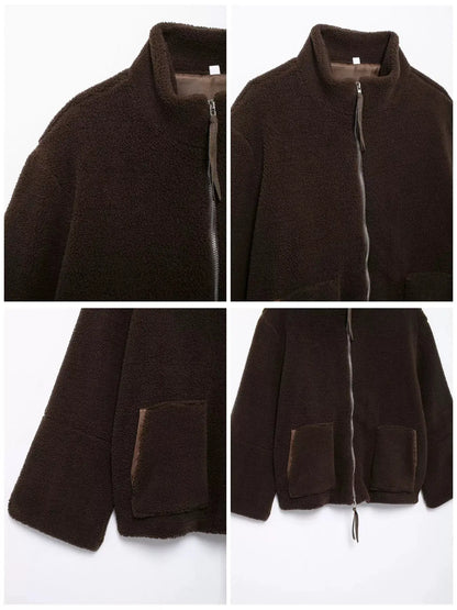 Sherpa Zip-Up Outerwear by Trendsi