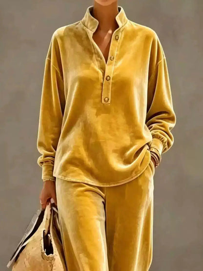 Full Size Half Button Top and Wide Leg Pants Set Plus Size by Trendsi