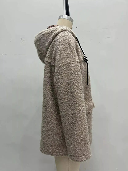 Fleece Zip Up Hooded Outerwear by Trendsi