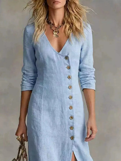 Slit Button-Down Midi Dress by Trendsi