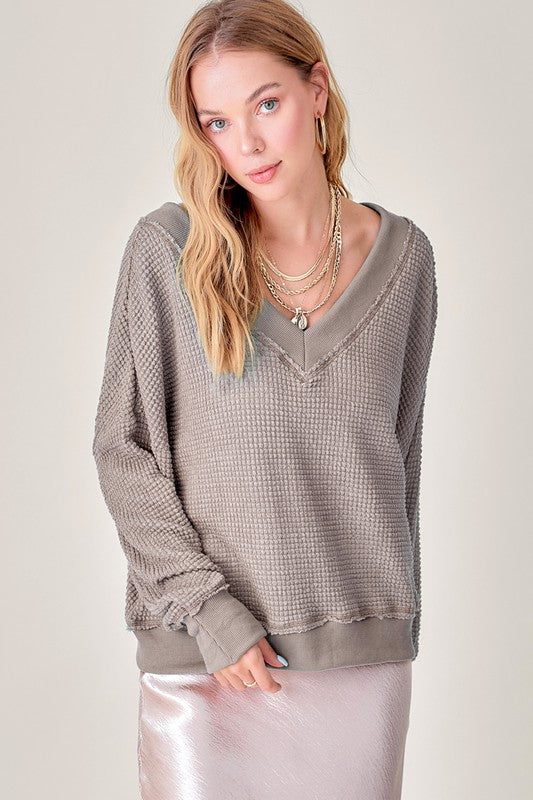 Oversized V neck Waffle Top