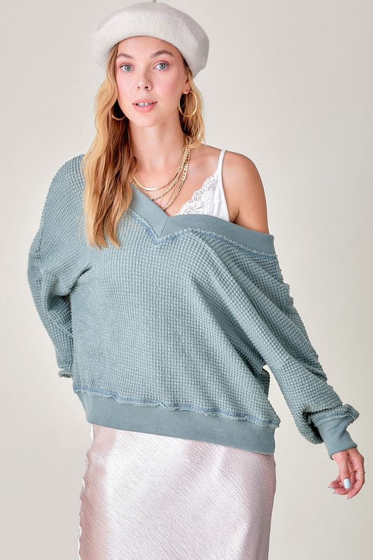 Oversized V neck Waffle Top