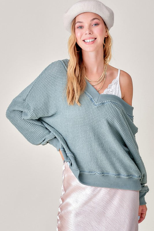 Oversized V neck Waffle Top