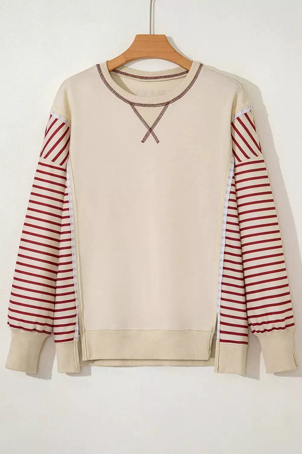 Slit Striped Long Sleeve Sweatshirt by Trendsi