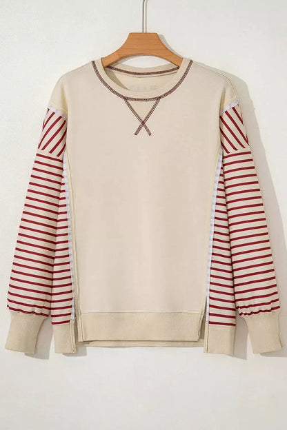 Slit Striped Long Sleeve Sweatshirt by Trendsi