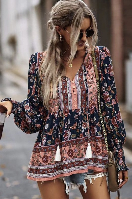 Printed long sleeve blouse