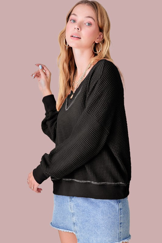 Oversized V neck Waffle Top