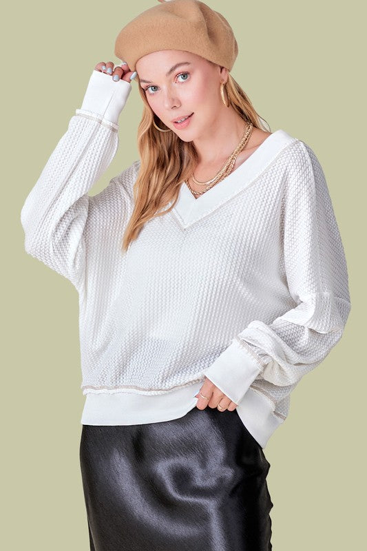 Oversized V neck Waffle Top