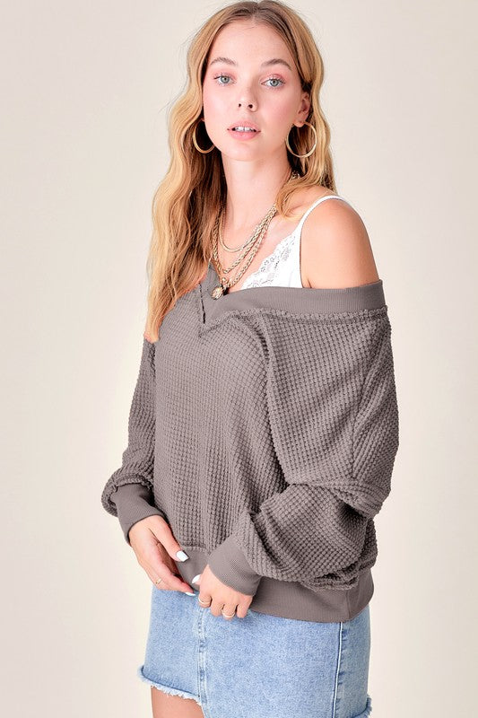 Oversized V neck Waffle Top