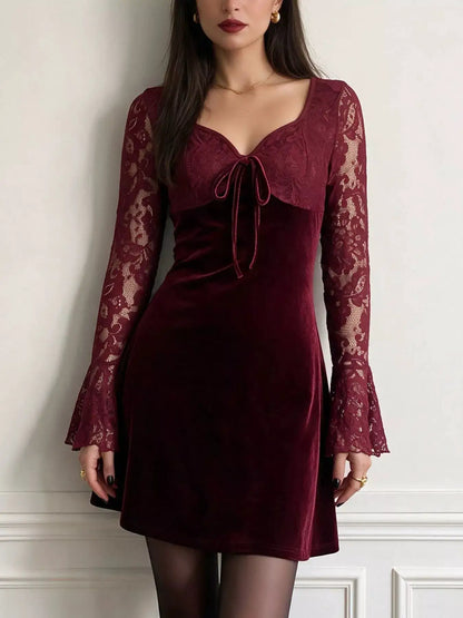 Lace Flare Sleeve Mini Dress by Trendsi