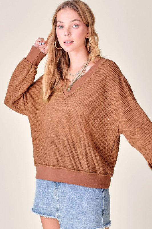 Oversized V neck Waffle Top