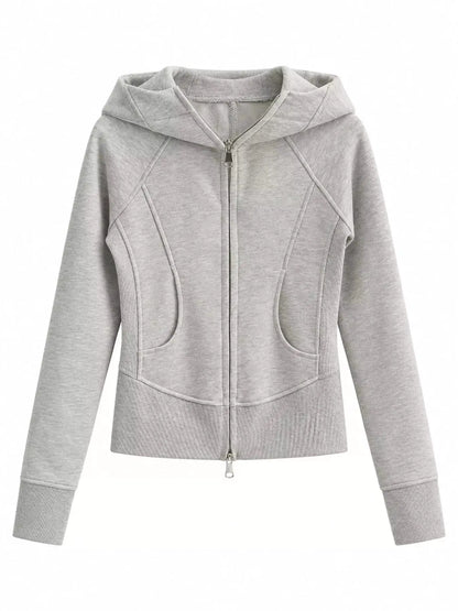 Slim-Fit Full-Zip Hoodie by Trendsi