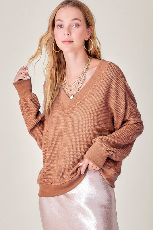 Oversized V neck Waffle Top