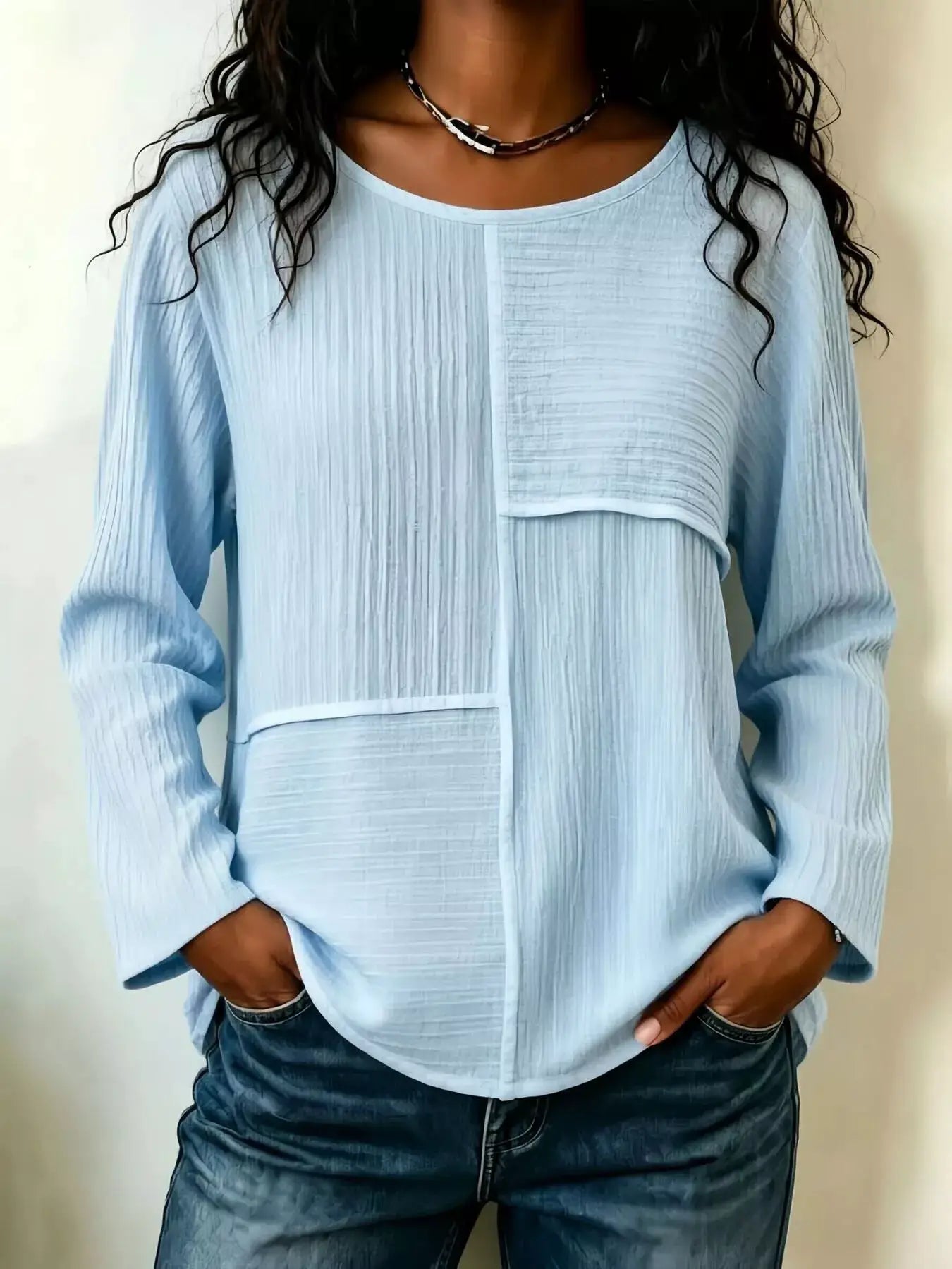Textured Patchwork Long Sleeve Casual T-Shirt by Trendsi