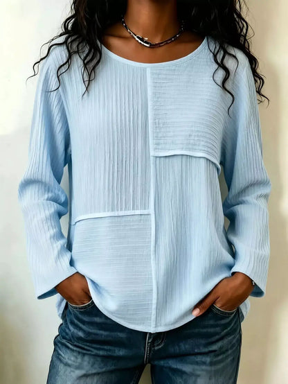 Textured Patchwork Long Sleeve Casual T-Shirt by Trendsi
